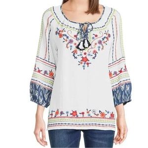 Chach beach women’s white boho long sleeve shirt S L22-16